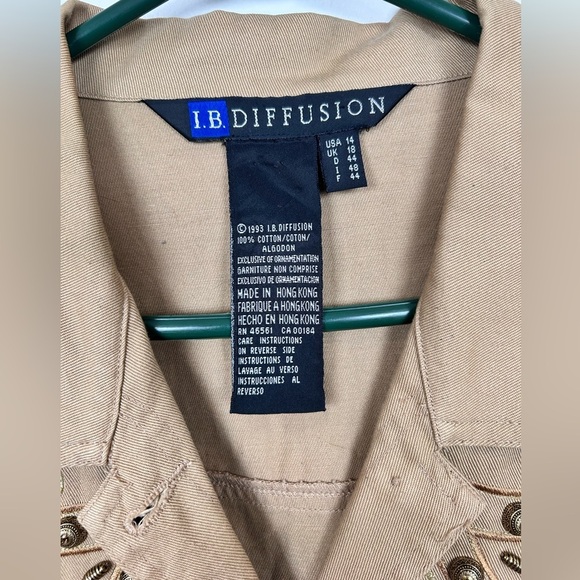 Vintage khaki denim fringe western jacket, 14, studs, embroidery Cowboy Rodeo - Picture 2 of 9